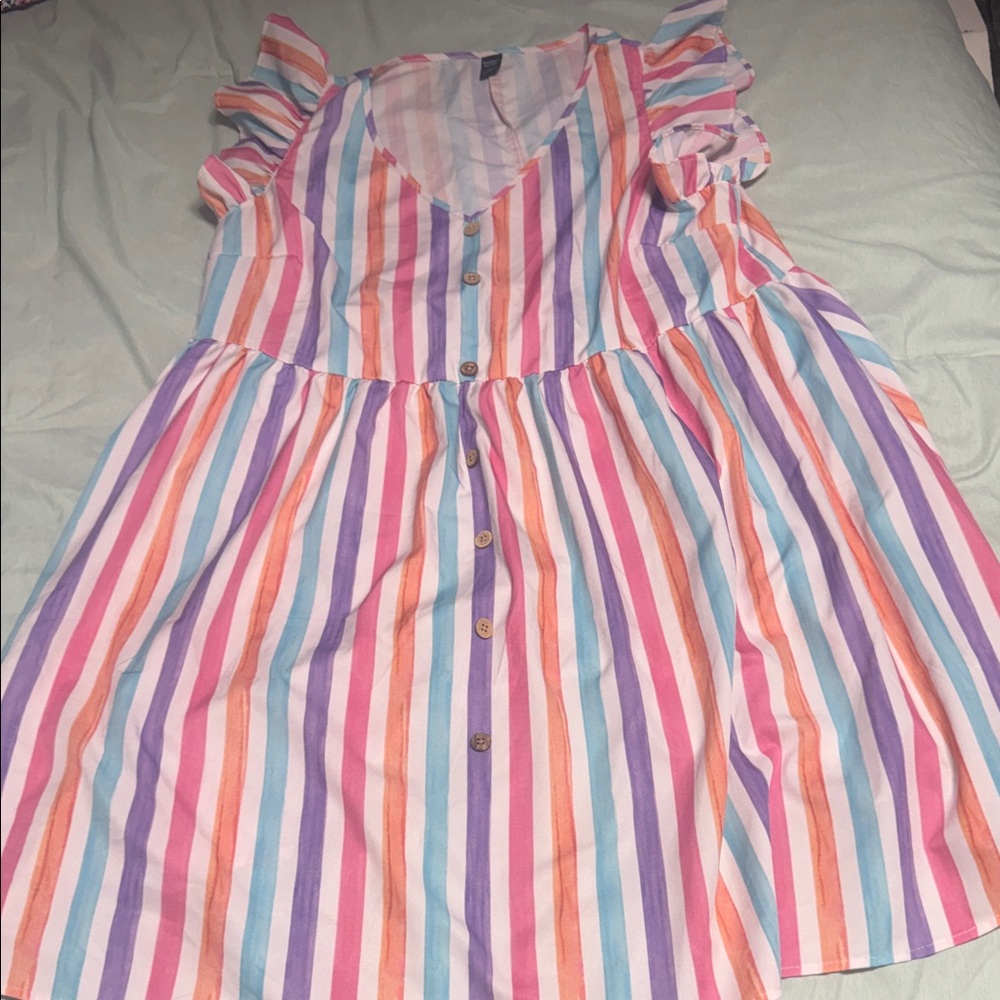 Striped Midi Dress with Ruffle Sleeves